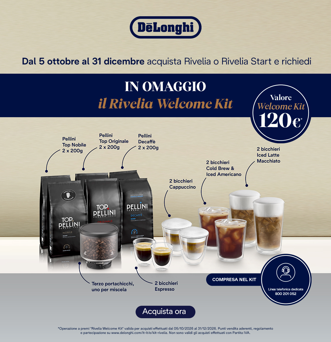 Acquista Rivelia o Rivelia Start e richiedi in omaggia il Welcome Kit dal valore di 120€. Fino al 31 dicembre 2026.
