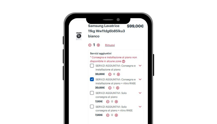 Aggiungi il servizi RAEE a carrello