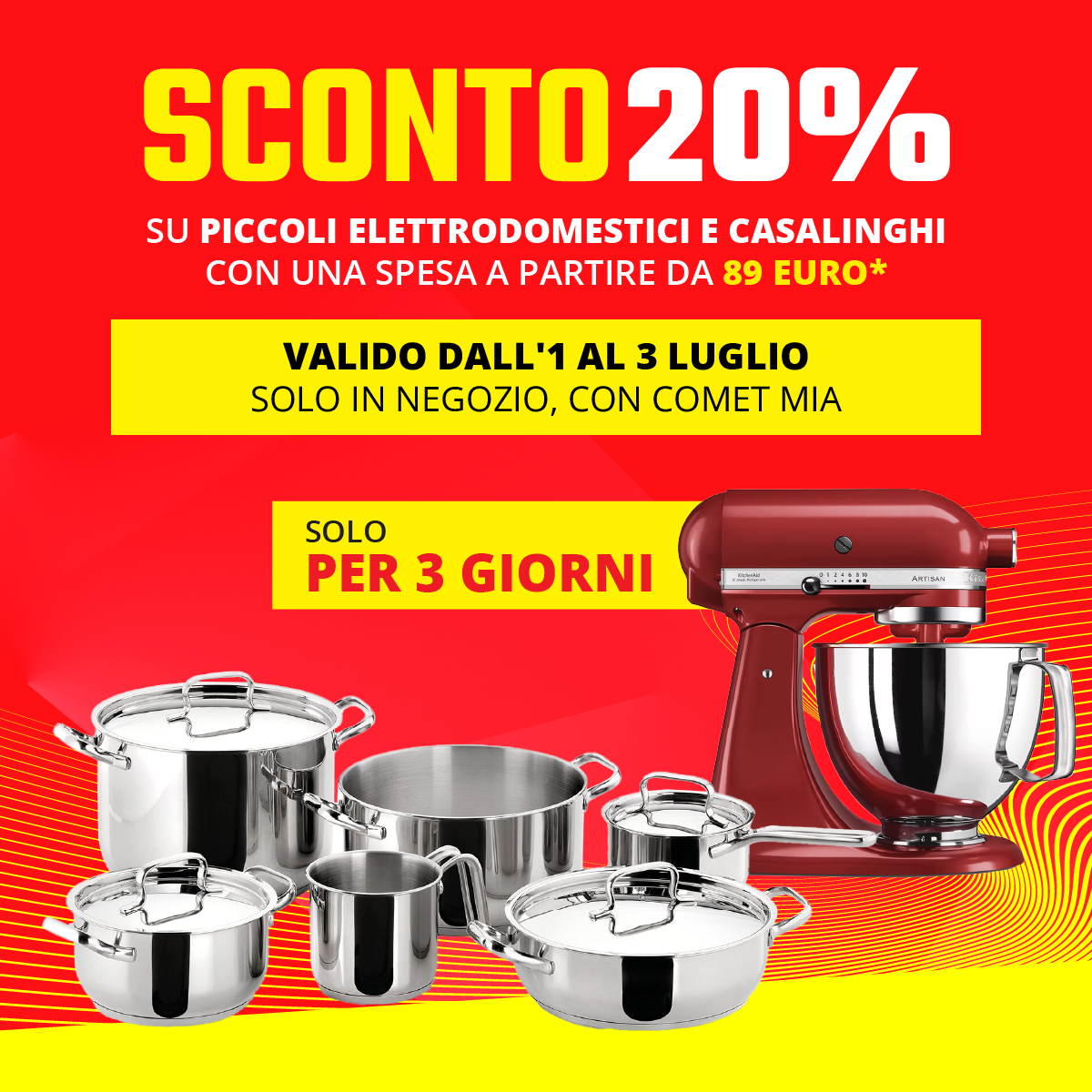 Sconto 20% su Piccoli Elettrodomestici e Casalinghi su una spesa a partire da 89€