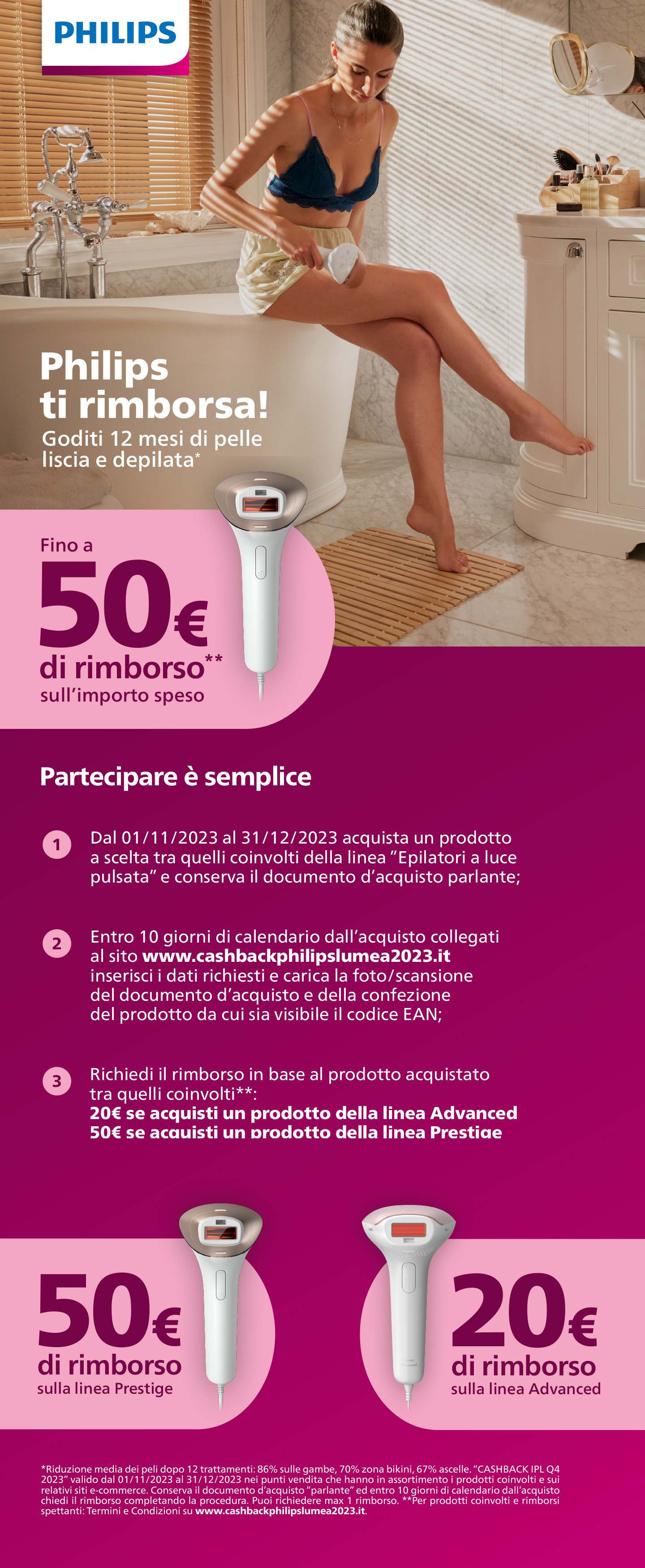 Cashback Philips Epilatori a luce pulsata Philips