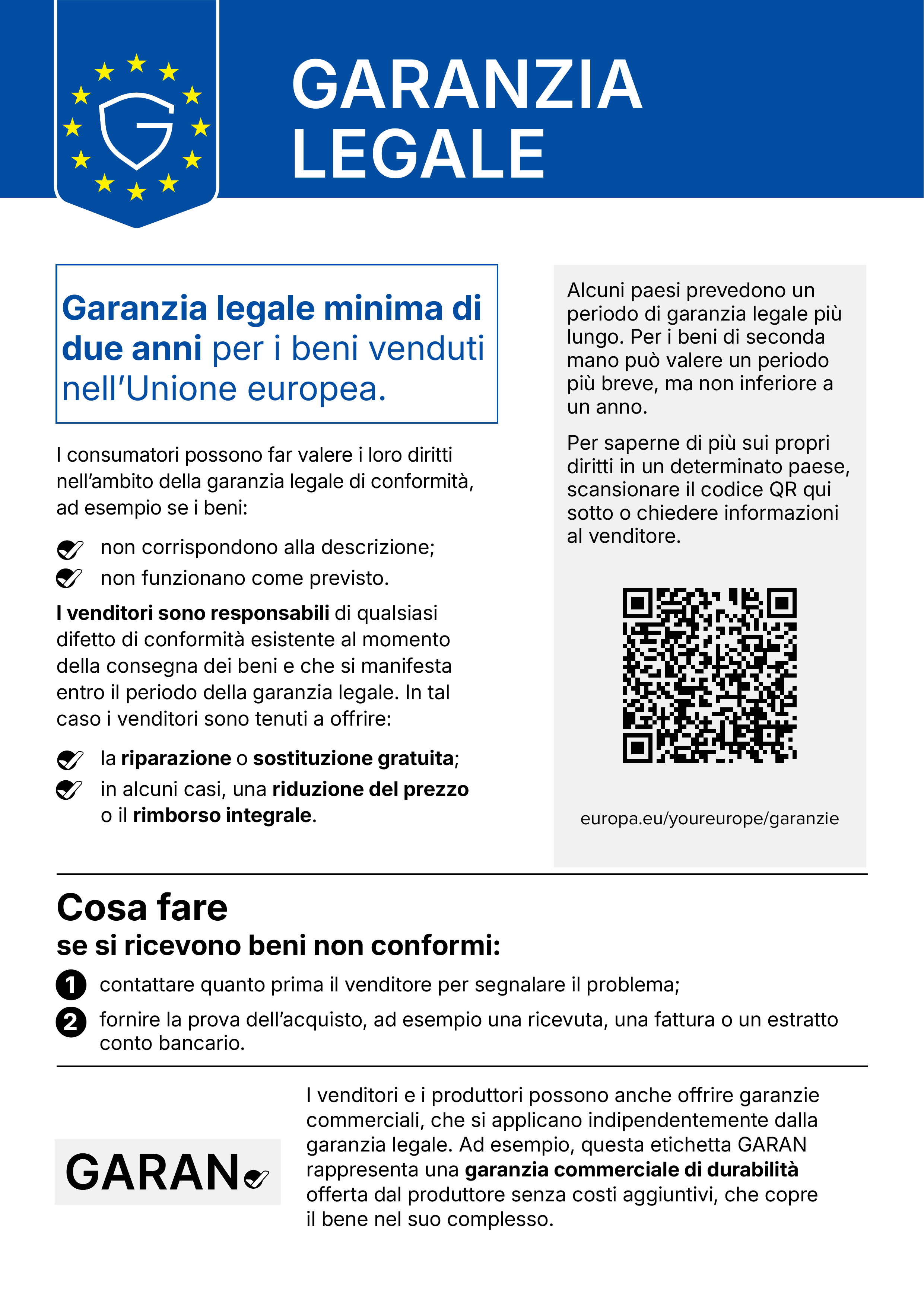Garanzia legale minima di due anni per i beni venduti nell'Unione Europea