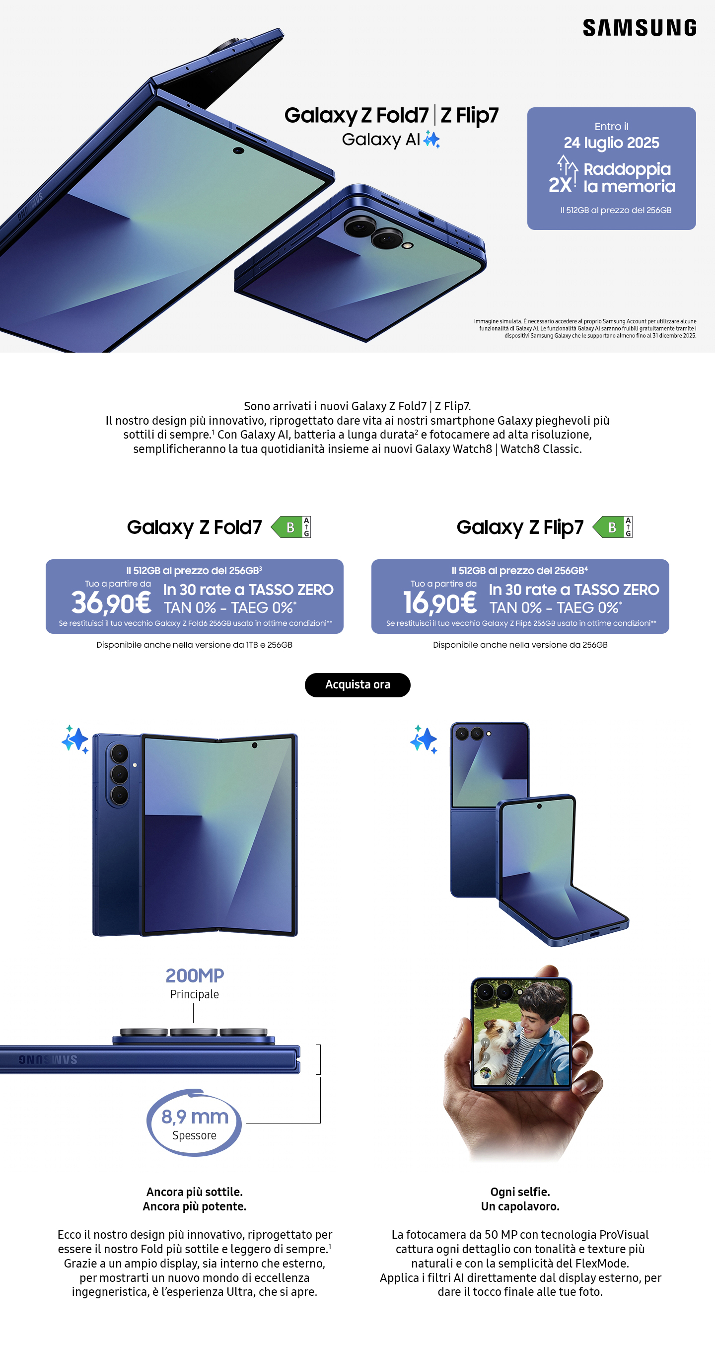 Nuovi Samsung Galaxy Z Fold7 e Z Flip7 