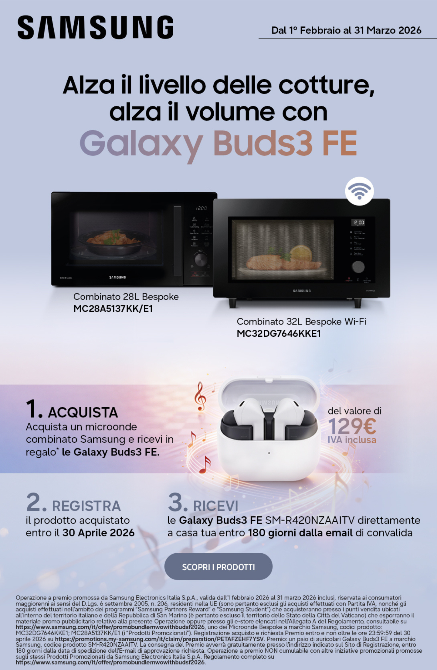 Samsung: acquista un microonde e ricevi le Galaxy Buds3 FE