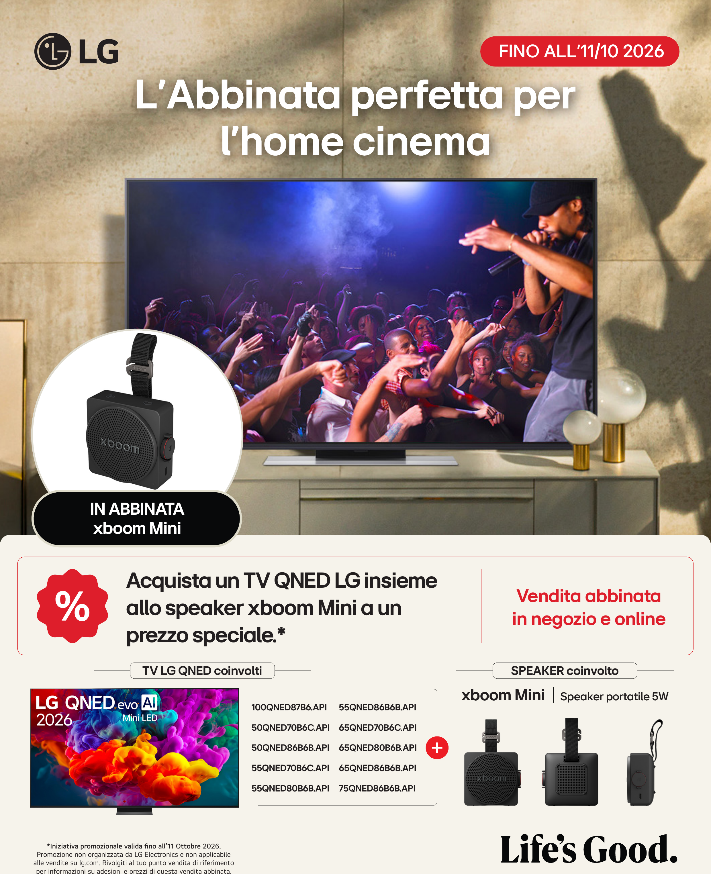LG TV QNED abbinata con Speaker BT