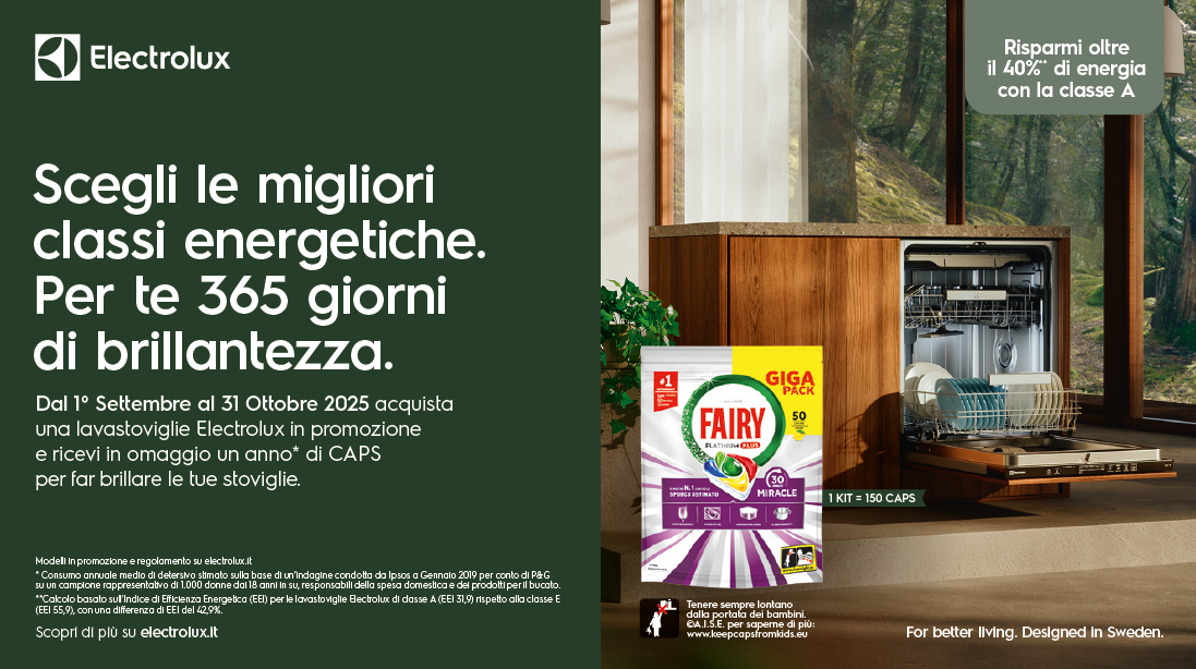 Promozione Electrolux Lavastoviglie: in omaggio 1 anno di CAPS Fairy