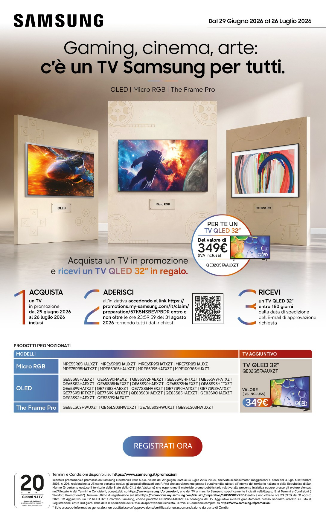 Gaming, cinema, arte: un TV QLED Samsung in omaggio per tutti.