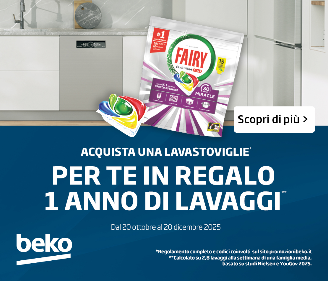 Beko Lavastoviglie: ricevi 1 anno di lavaggi con Fairy