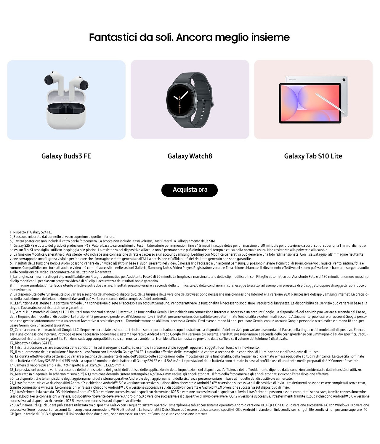 Scopri Galaxy Buds3 FE, Watch8 e Tab S10 Lite