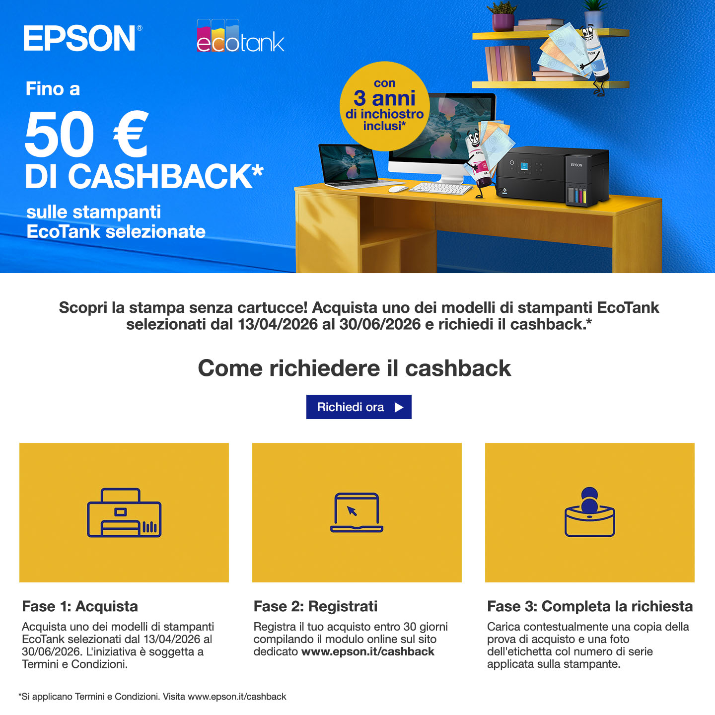 Epson Stampanti EcoTank: fino a 50€ di rimborso